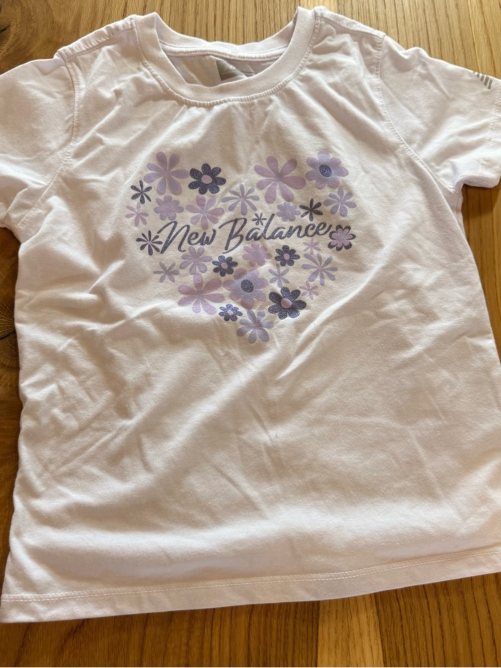New Balance White Tee with Lavender and Purple Floral Heart